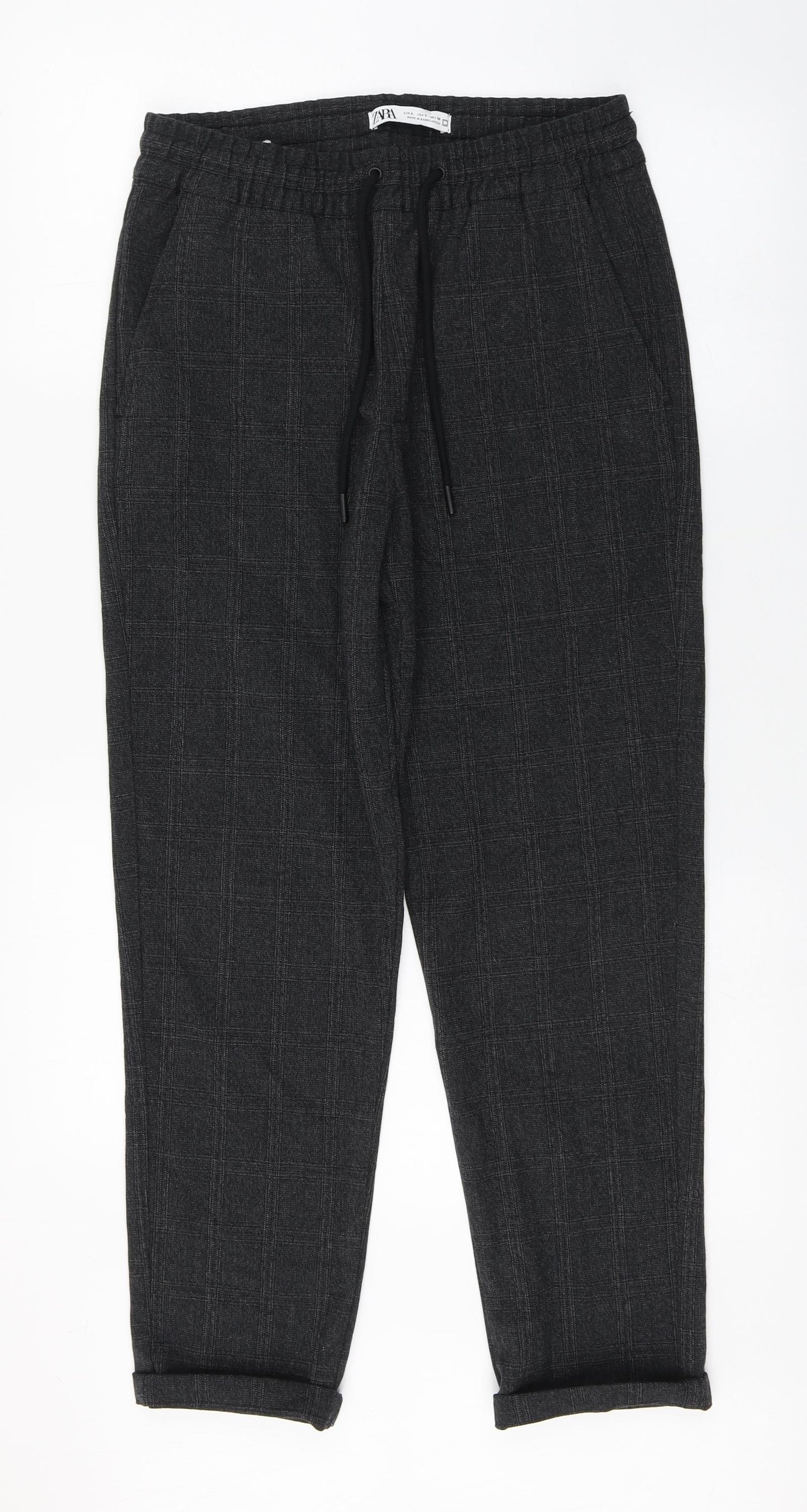 Zara Womens Grey Plaid Polyester Capri Trousers Size S L27 in Regular