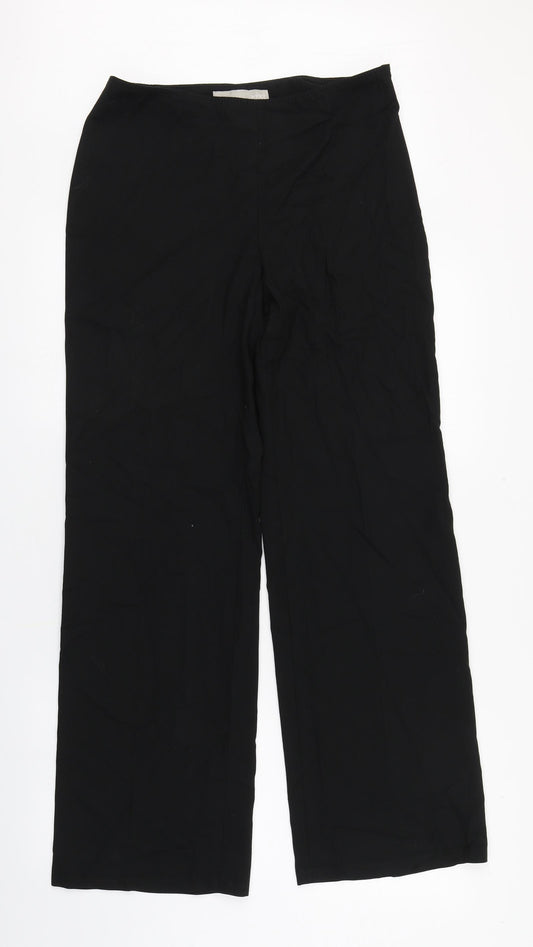 Front view of NEXT women’s black polyester trousers, size UK 12, 29-inch leg regular zip
