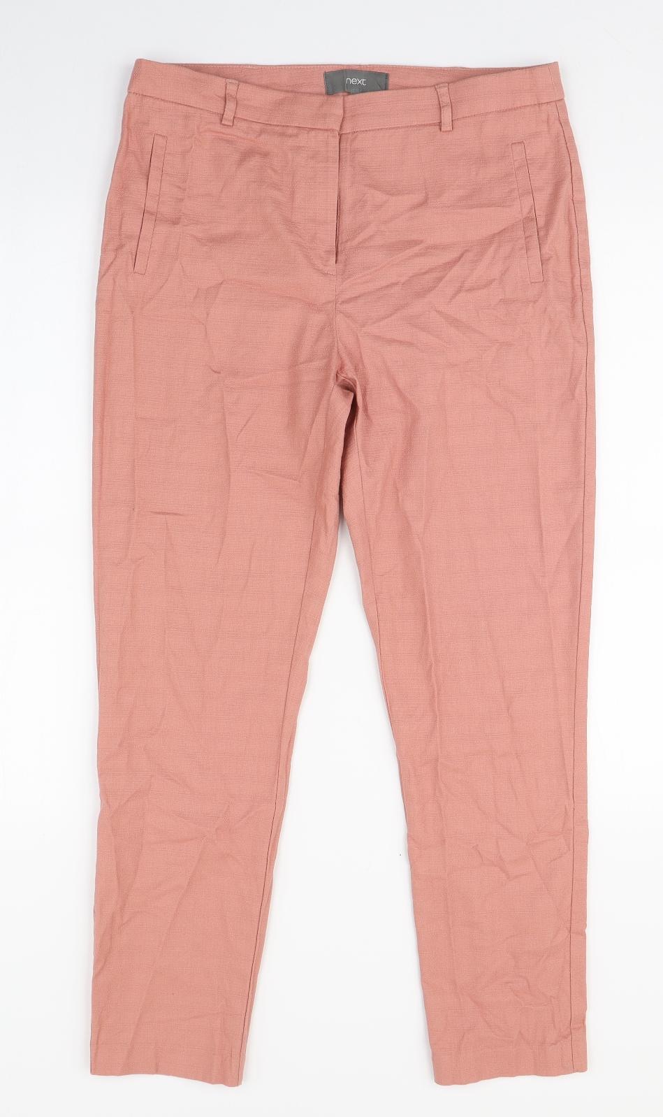NEXT Womens Pink  Cotton Carrot Trousers Size 12 L26 in Regular Zip