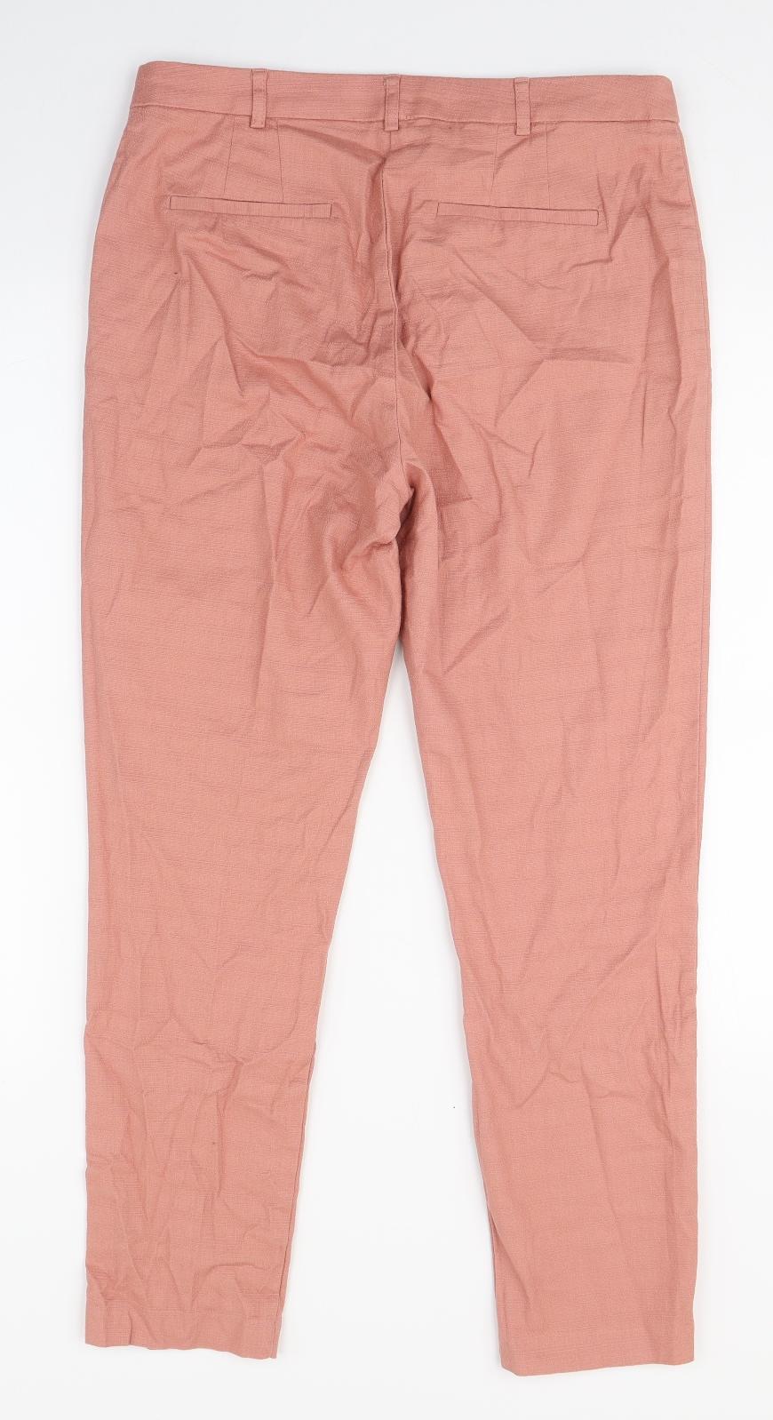 NEXT Womens Pink  Cotton Carrot Trousers Size 12 L26 in Regular Zip