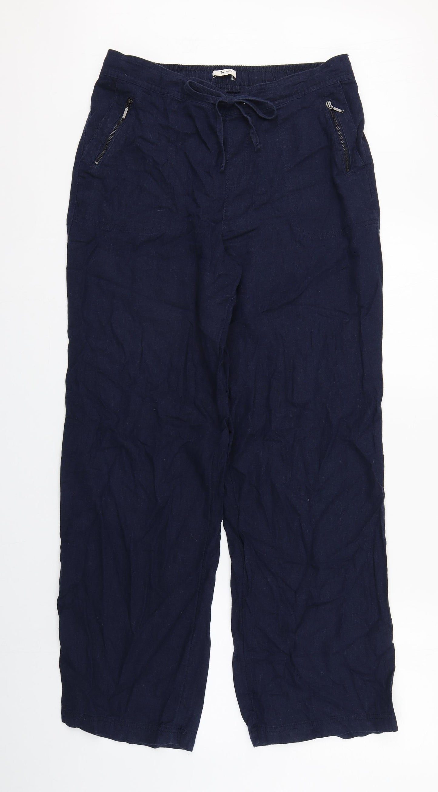 TU Womens Blue  Linen Trousers  Size 12 L30 in Regular