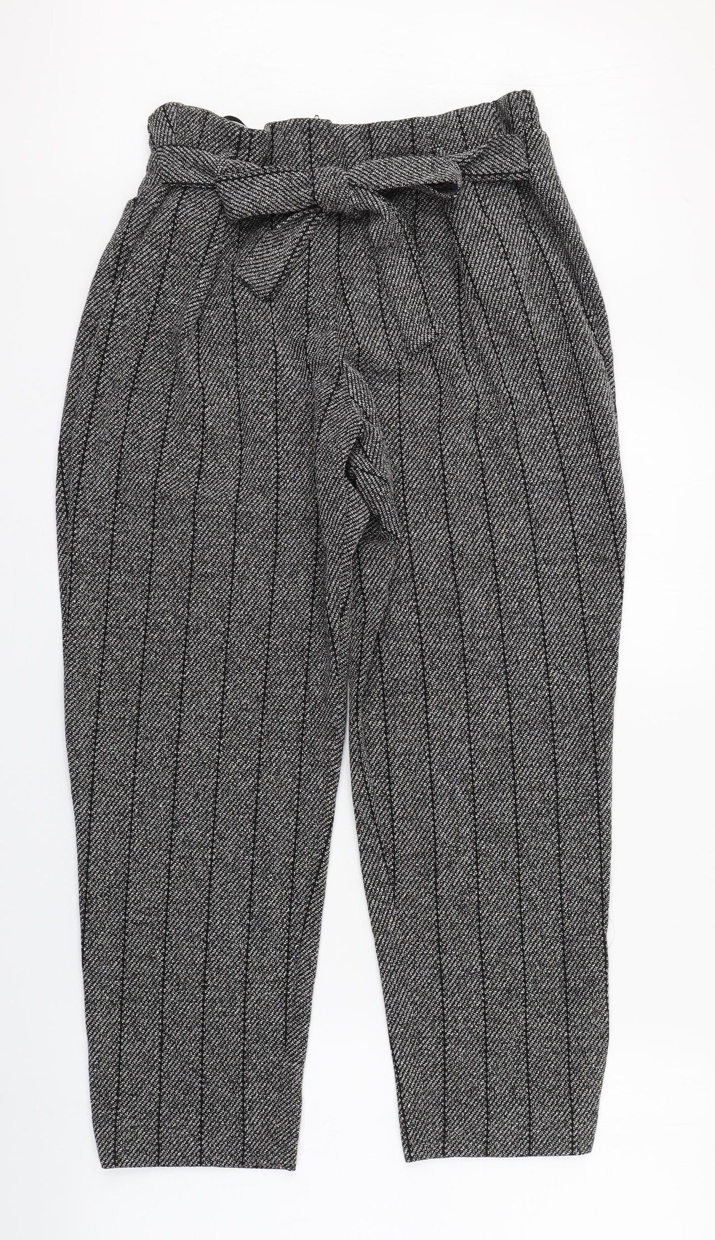 River Island Womens Grey Striped Polyester Capri Trousers Size 14 L27 in Regular
