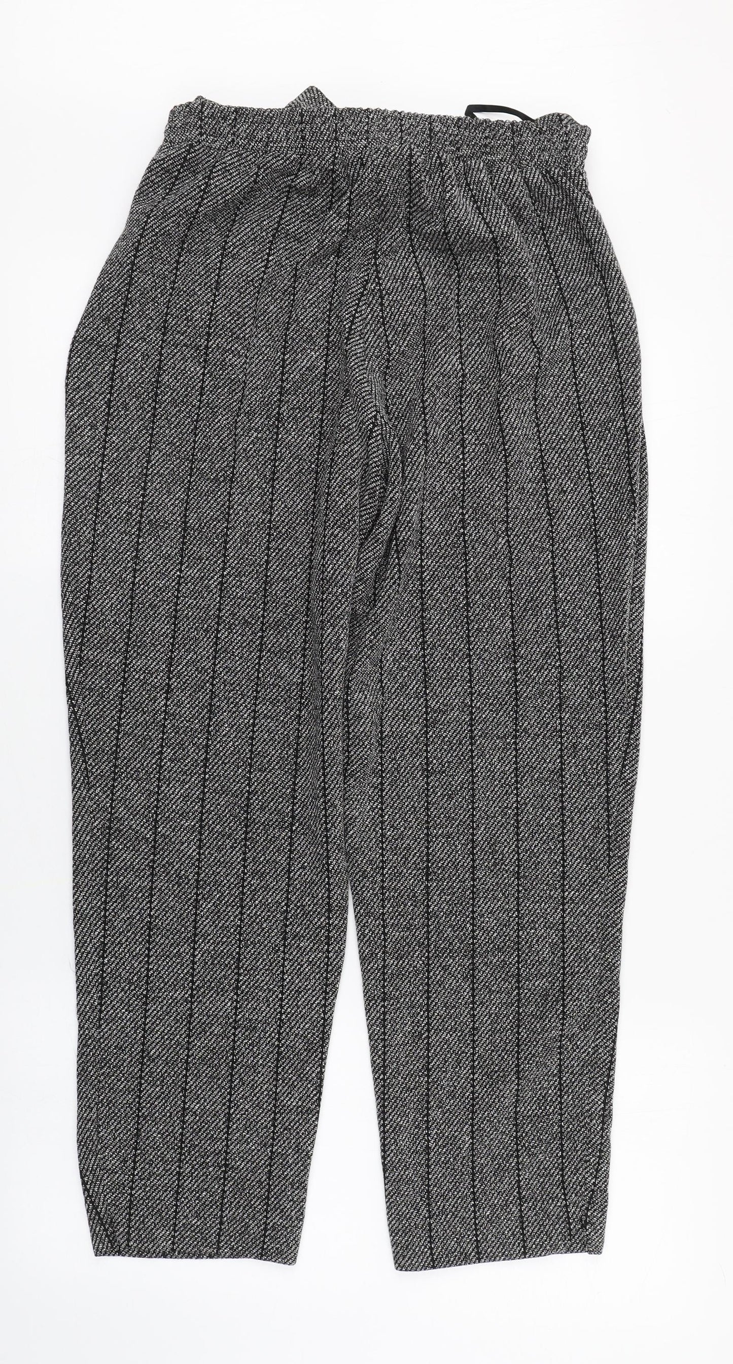 River Island Womens Grey Striped Polyester Capri Trousers Size 14 L27 in Regular