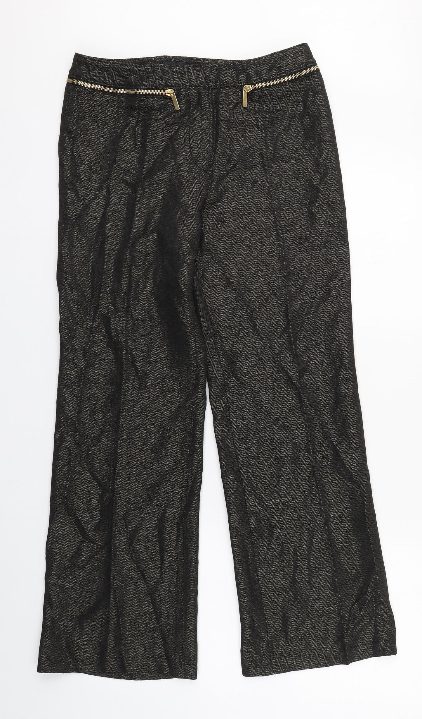 Karen Millen Womens Brown Herringbone Acetate Trousers  Size 10 L27 in Regular Zip