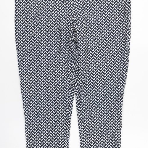 F&F Womens Blue Herringbone Cotton Carrot Trousers Size 12 L27 in Regular Zip