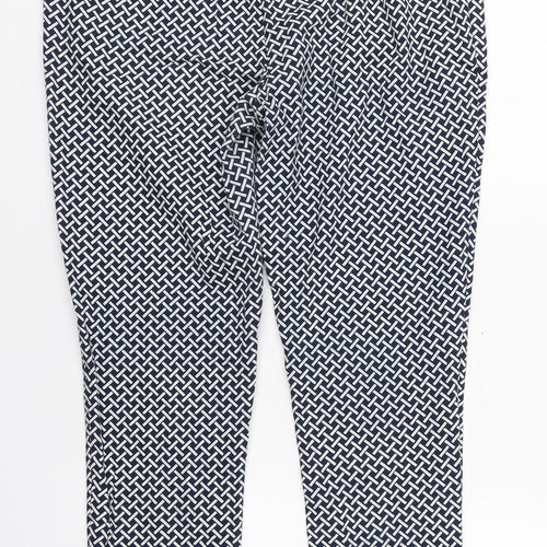 F&F Womens Blue Herringbone Cotton Carrot Trousers Size 12 L27 in Regular Zip