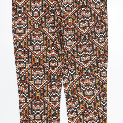 H&M Womens Multicoloured Geometric Cotton Carrot Trousers Size 10 L27 in Regular