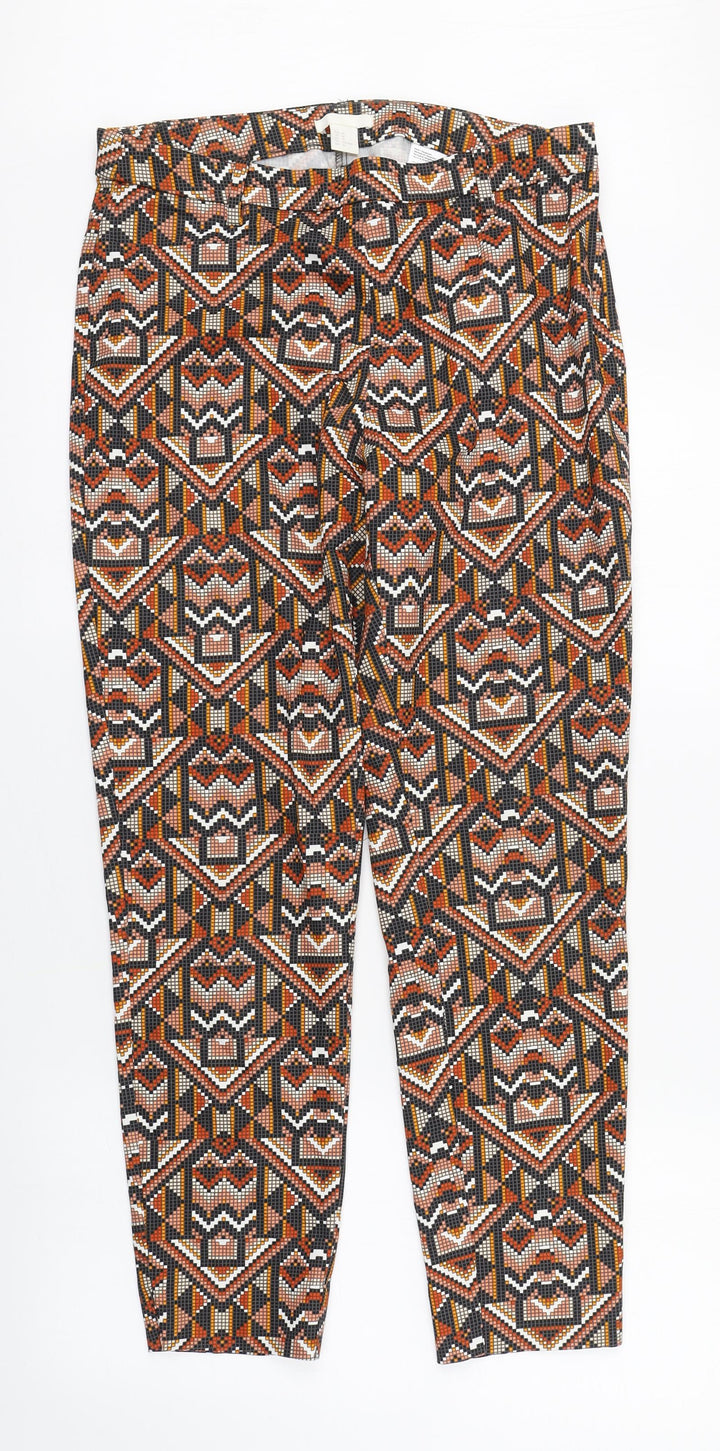 H&M Womens Multicoloured Geometric Cotton Carrot Trousers Size 10 L27 in Regular