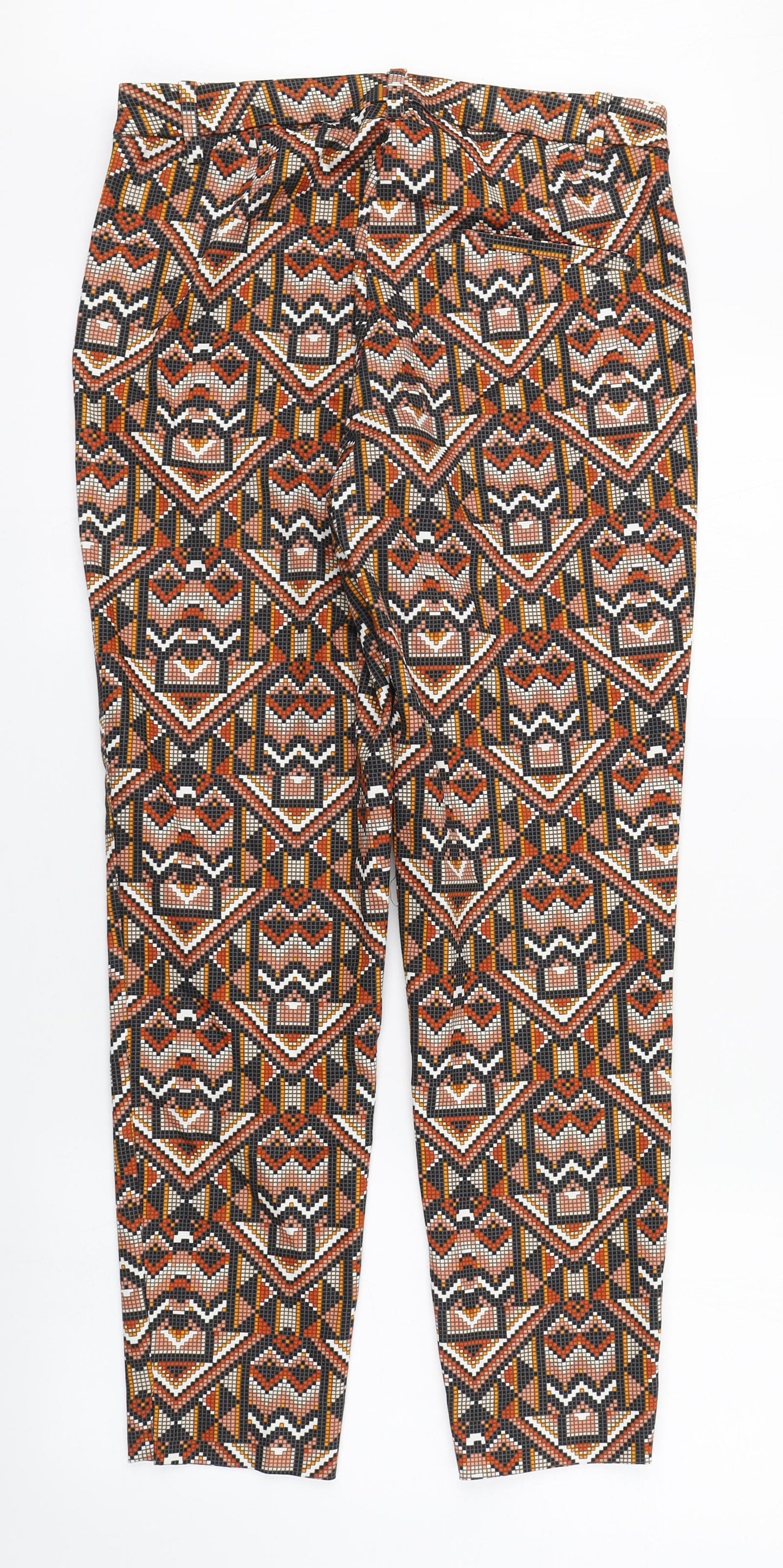 H&M Womens Multicoloured Geometric Cotton Carrot Trousers Size 10 L27 in Regular