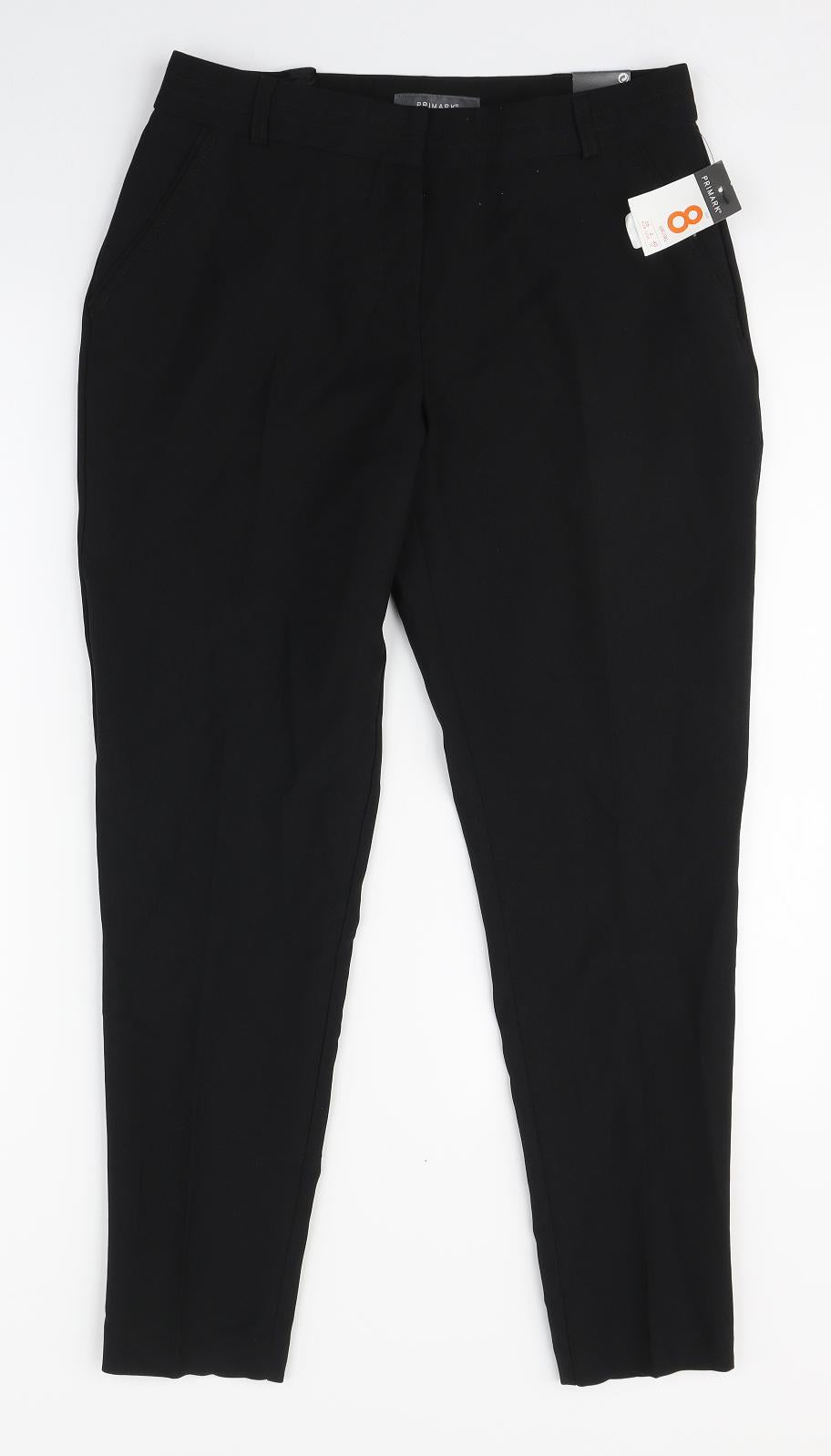 Primark Womens Black  Polyester Carrot Trousers Size 8 L26 in Slim Zip