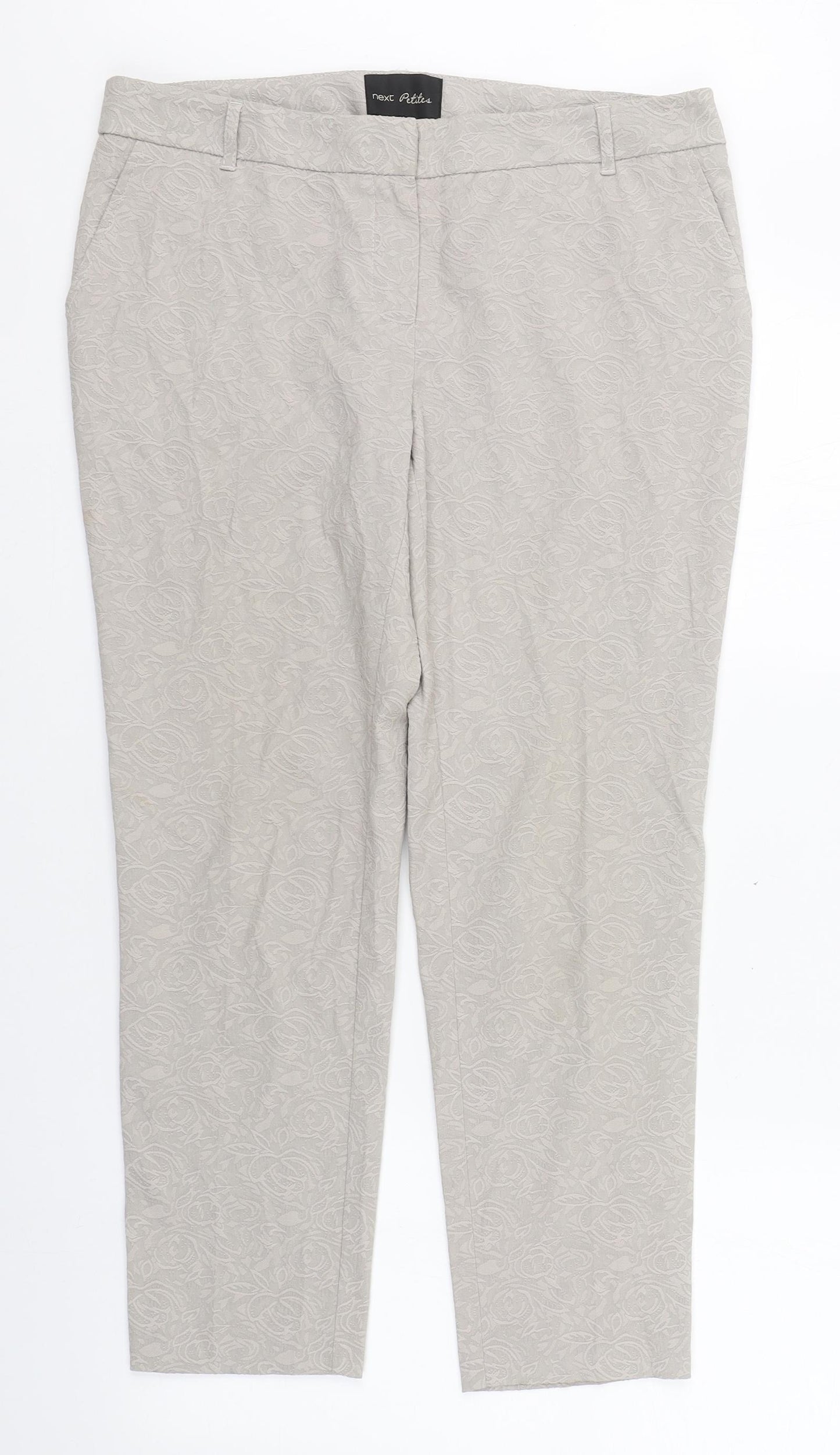 NEXT Womens Beige Floral Cotton Capri Trousers Size 12 L25 in Regular Zip