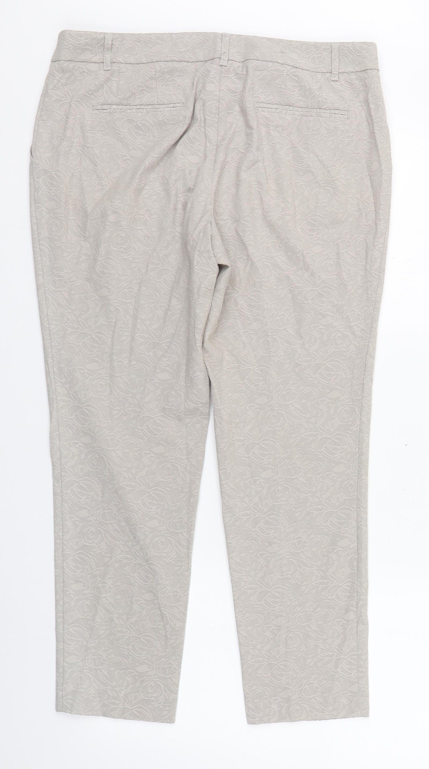 NEXT Womens Beige Floral Cotton Capri Trousers Size 12 L25 in Regular Zip