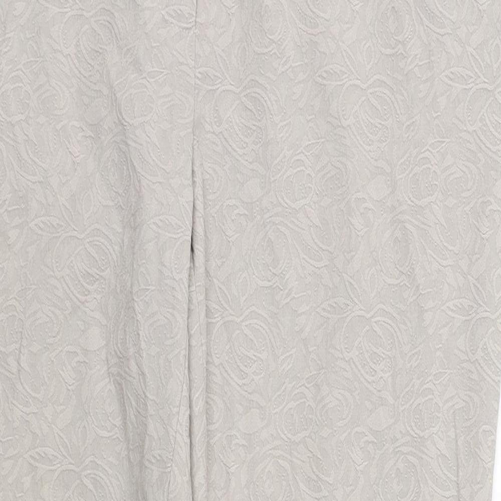 NEXT Womens Beige Floral Cotton Capri Trousers Size 12 L25 in Regular Zip