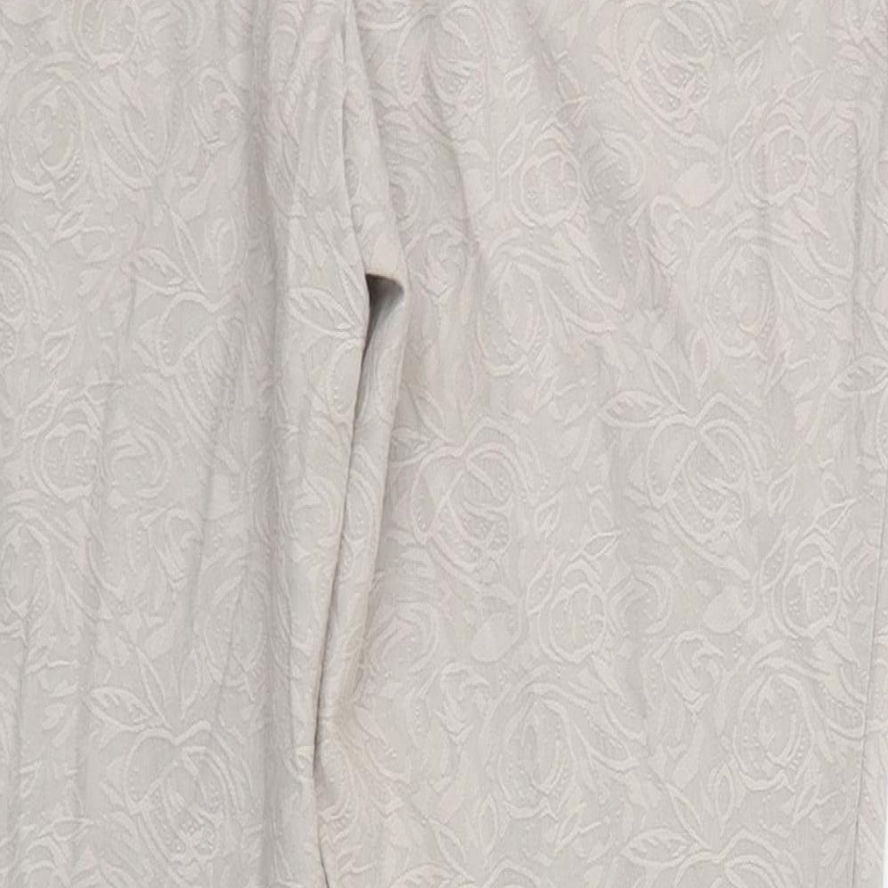 NEXT Womens Beige Floral Cotton Capri Trousers Size 12 L25 in Regular Zip