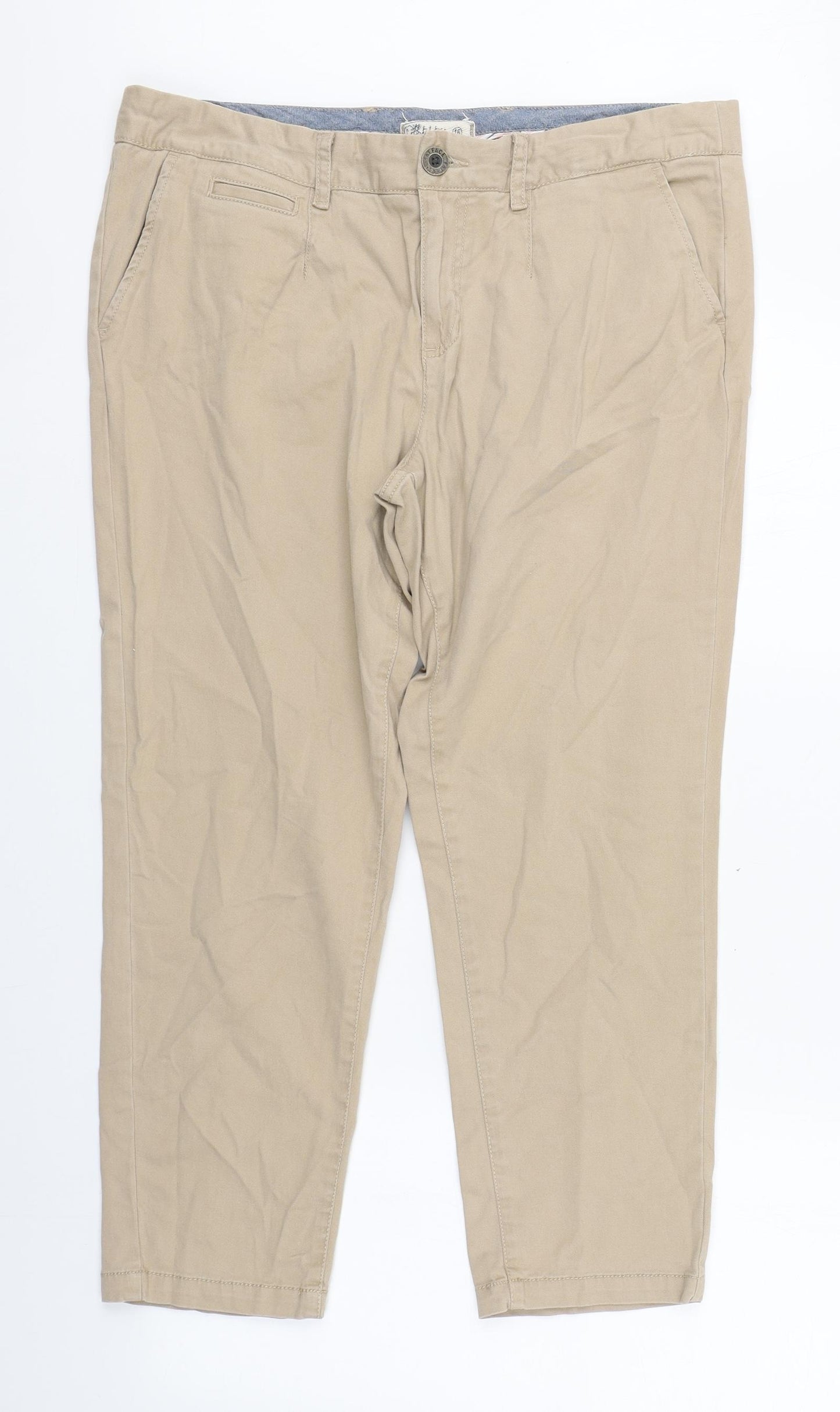 Fat Face Womens Beige  Cotton Carrot Trousers Size 16 L25 in Regular Zip