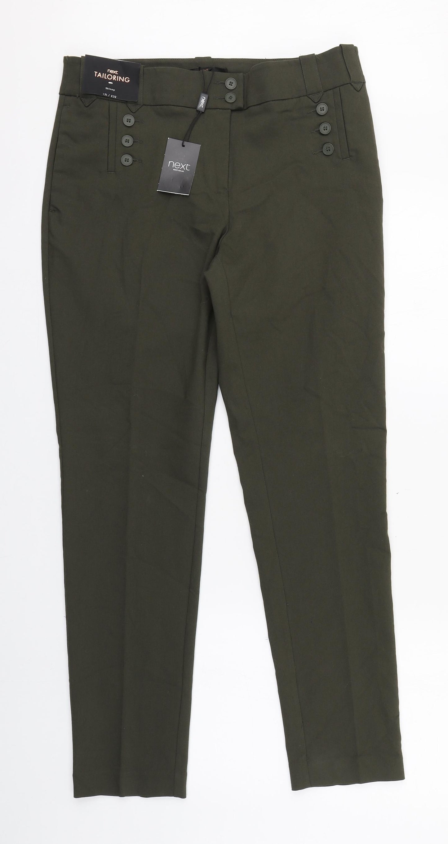 NEXT Womens Green  Cotton Carrot Trousers Size 12 L28 in Regular Zip