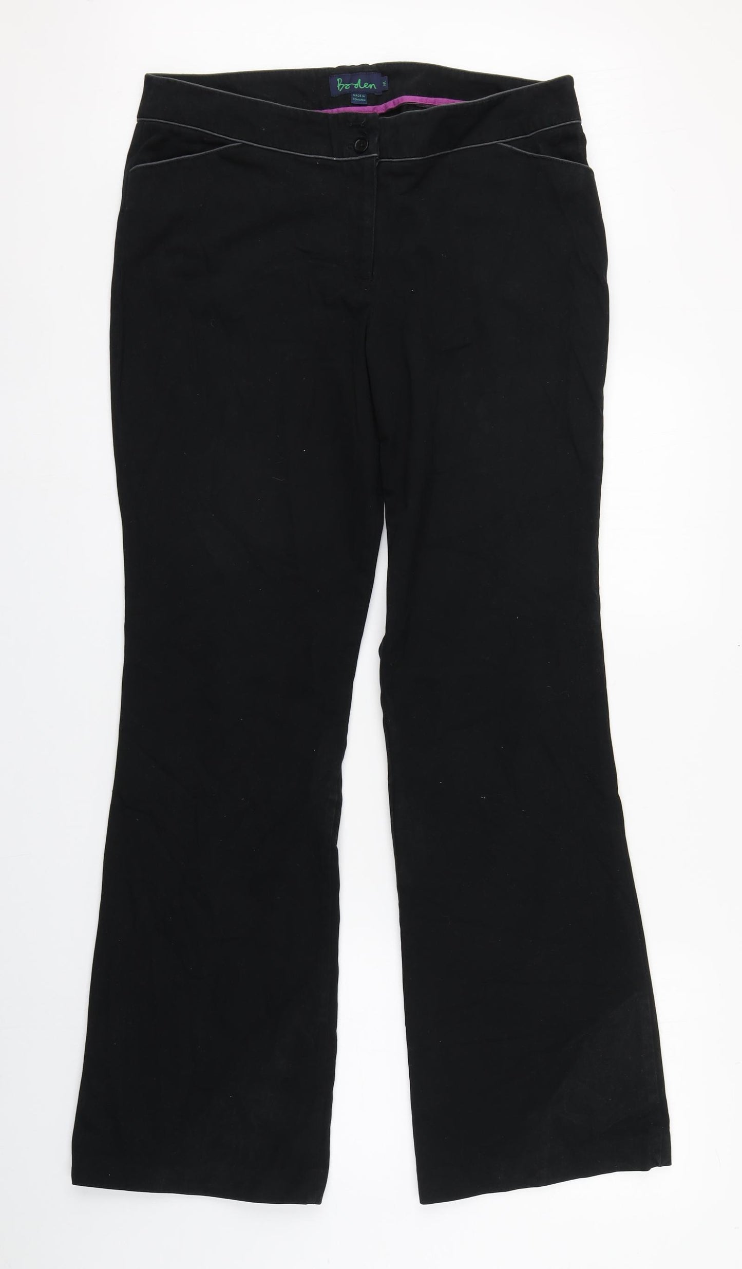 Boden Womens Black  Cotton Trousers  Size 14 L32 in Regular Zip