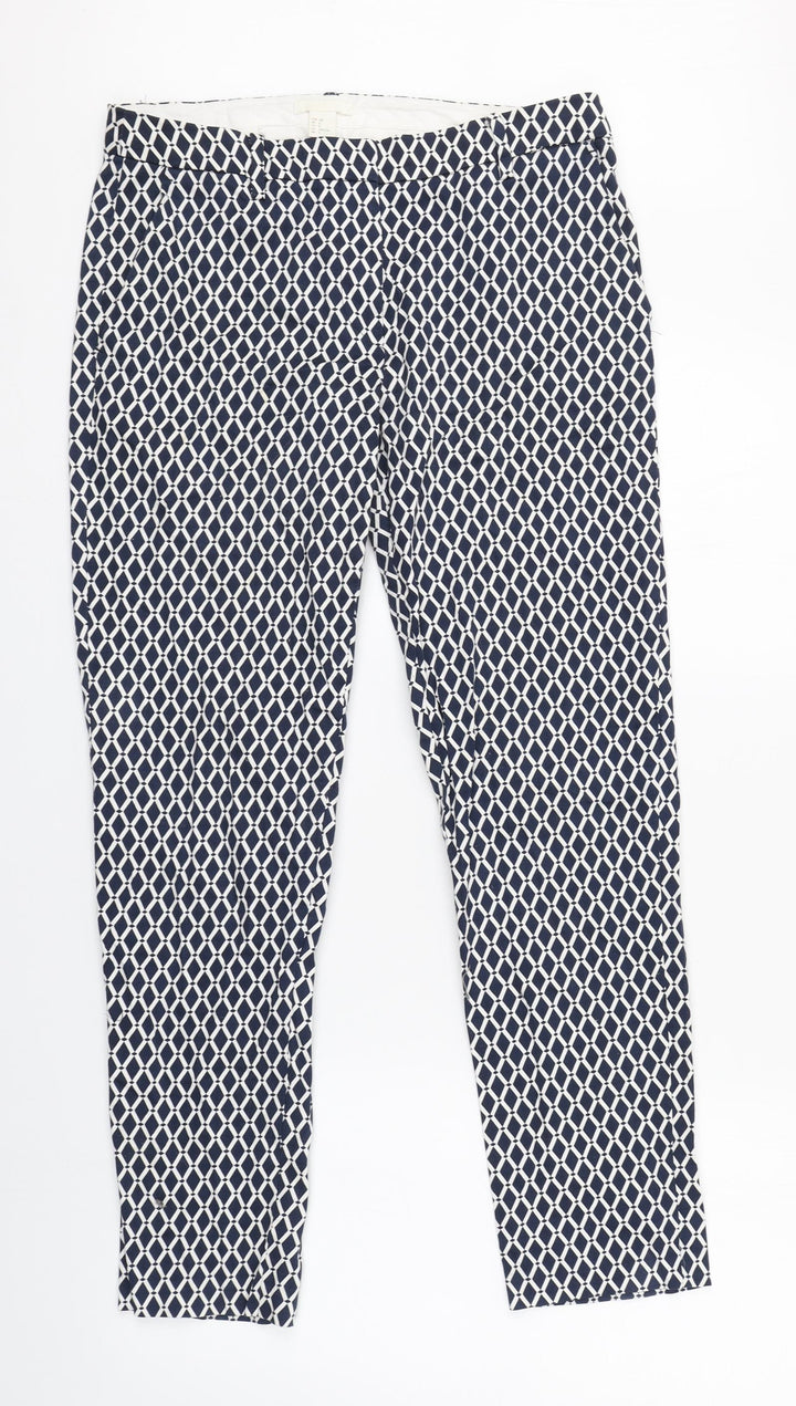 H&M Womens Blue Argyle/Diamond Cotton Carrot Trousers Size 10 L26 in Regular Zip