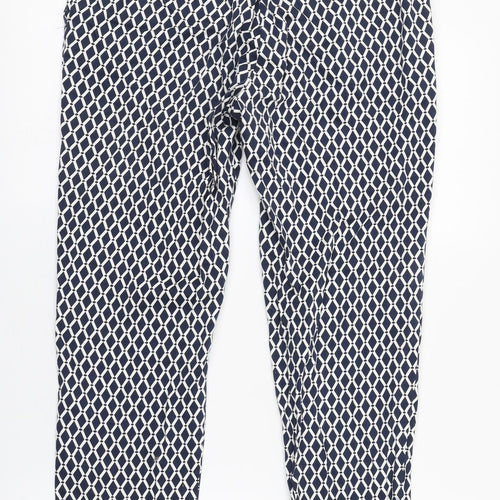 H&M Womens Blue Argyle/Diamond Cotton Carrot Trousers Size 10 L26 in Regular Zip