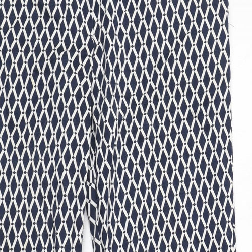 H&M Womens Blue Argyle/Diamond Cotton Carrot Trousers Size 10 L26 in Regular Zip