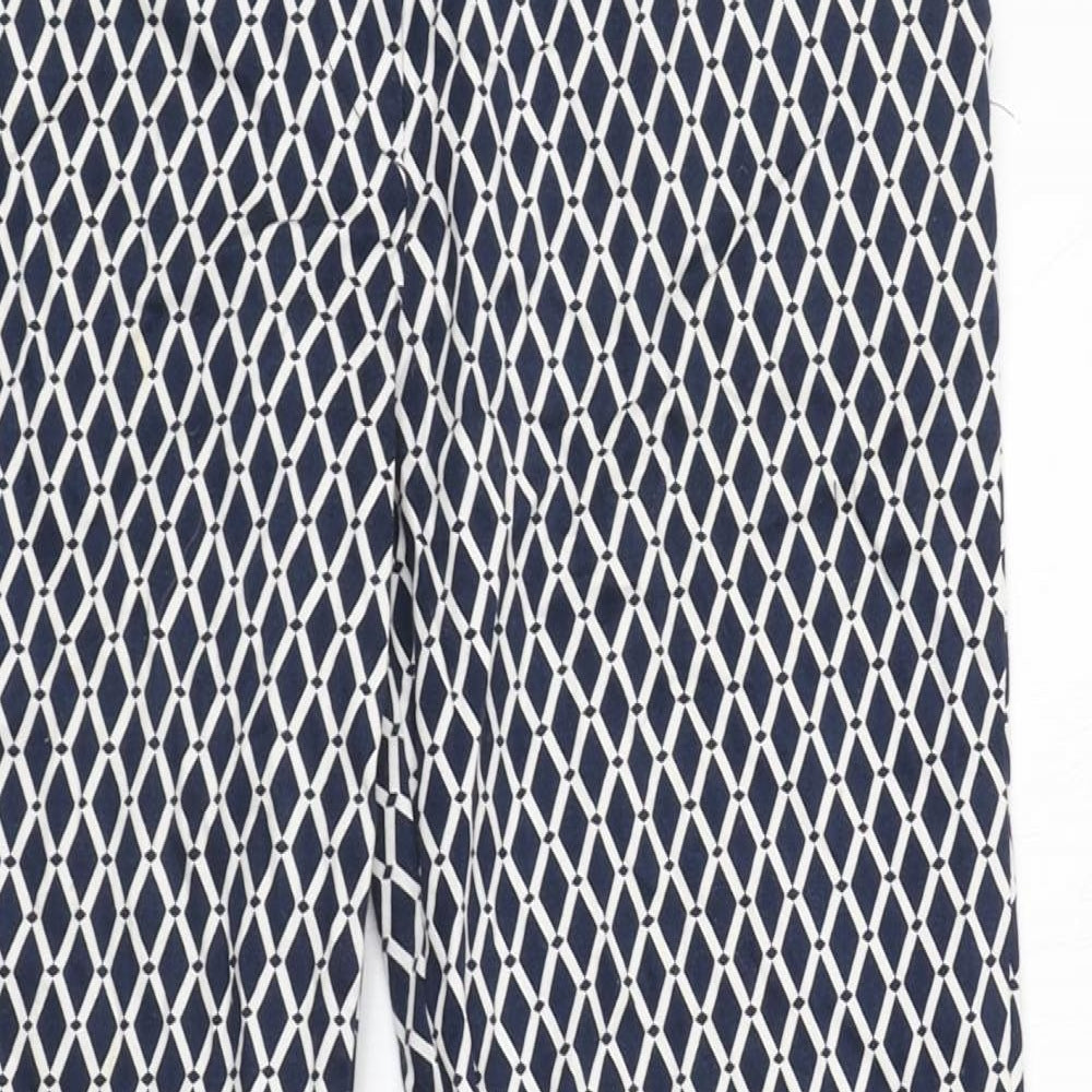 H&M Womens Blue Argyle/Diamond Cotton Carrot Trousers Size 10 L26 in Regular Zip
