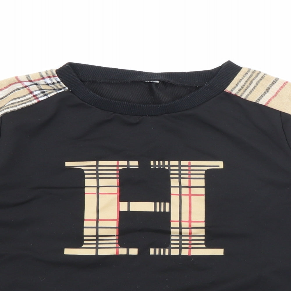 SheIn Boys Black Plaid Cotton Pullover Sweatshirt Size 8 Years