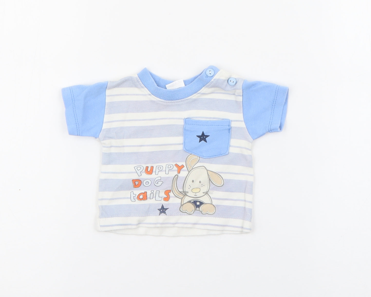 Baby C Baby Blue Striped Cotton Pullover T-Shirt Size Newborn Crew Neck Button