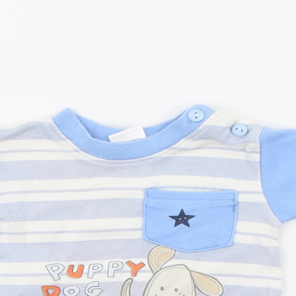 Baby C Baby Blue Striped Cotton Pullover T-Shirt Size Newborn Crew Neck Button