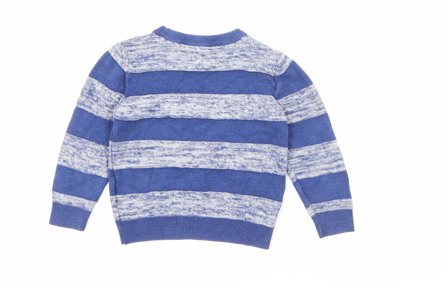 Marks and Spencer Boys Blue Crew Neck Striped Cotton Pullover Jumper Size 2-3 Years