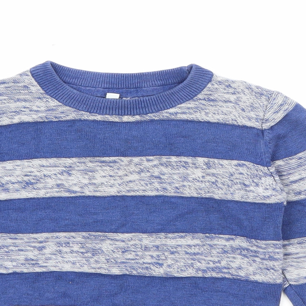 Marks and Spencer Boys Blue Crew Neck Striped Cotton Pullover Jumper Size 2-3 Years