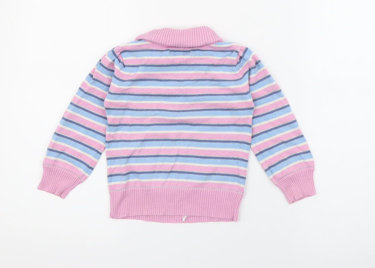 Marks and Spencer Girls Pink Roll Neck Striped Cotton Pullover Jumper Size 2-3 Years