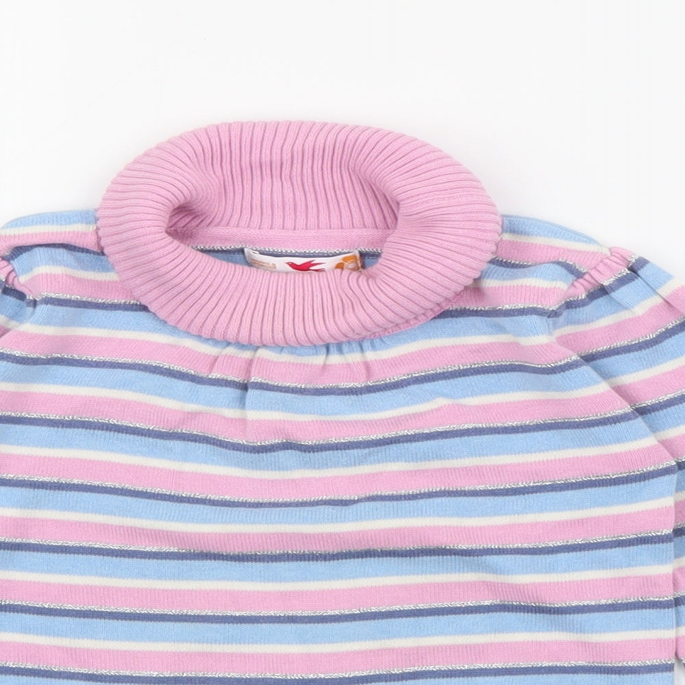 Marks and Spencer Girls Pink Roll Neck Striped Cotton Pullover Jumper Size 2-3 Years
