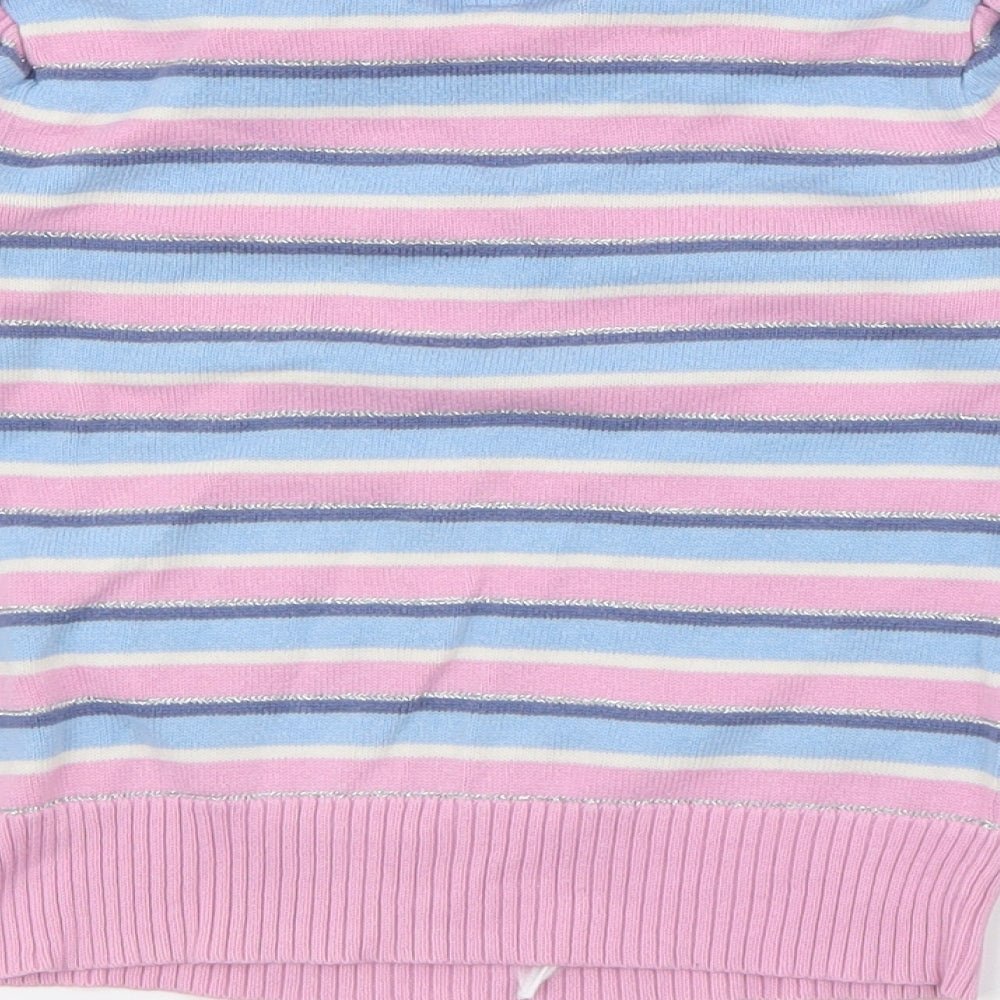 Marks and Spencer Girls Pink Roll Neck Striped Cotton Pullover Jumper Size 2-3 Years
