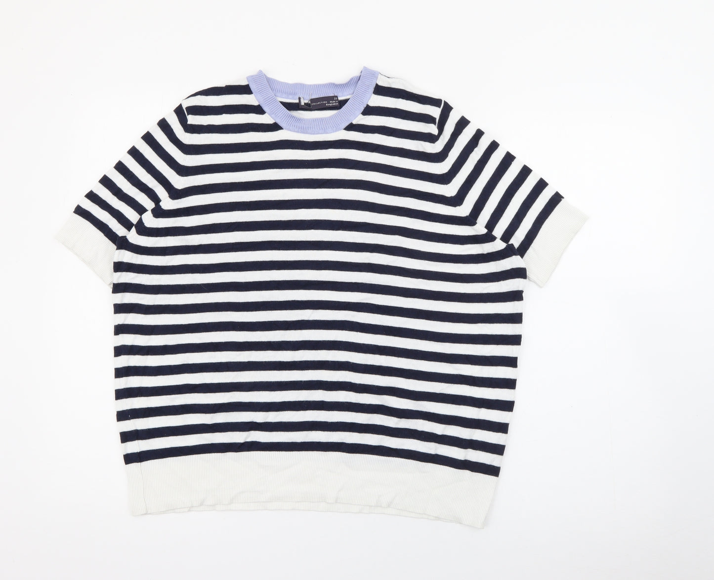 Marks and Spencer Womens Blue Crew Neck Striped Viscose Pullover Jumper Size 20