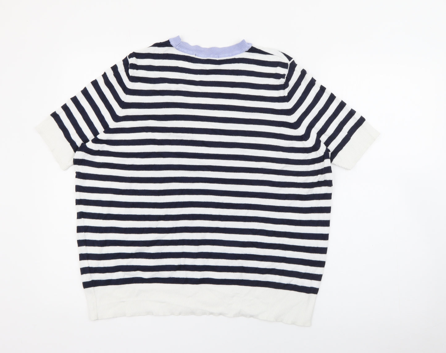 Marks and Spencer Womens Blue Crew Neck Striped Viscose Pullover Jumper Size 20