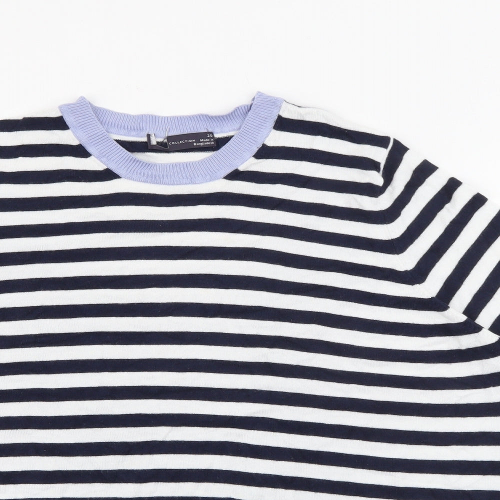 Marks and Spencer Womens Blue Crew Neck Striped Viscose Pullover Jumper Size 20