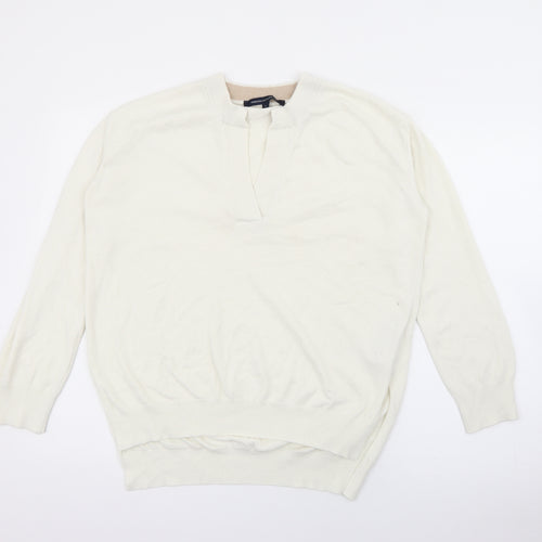 French Connection Womens White V-Neck  Modal Pullover Jumper Size S