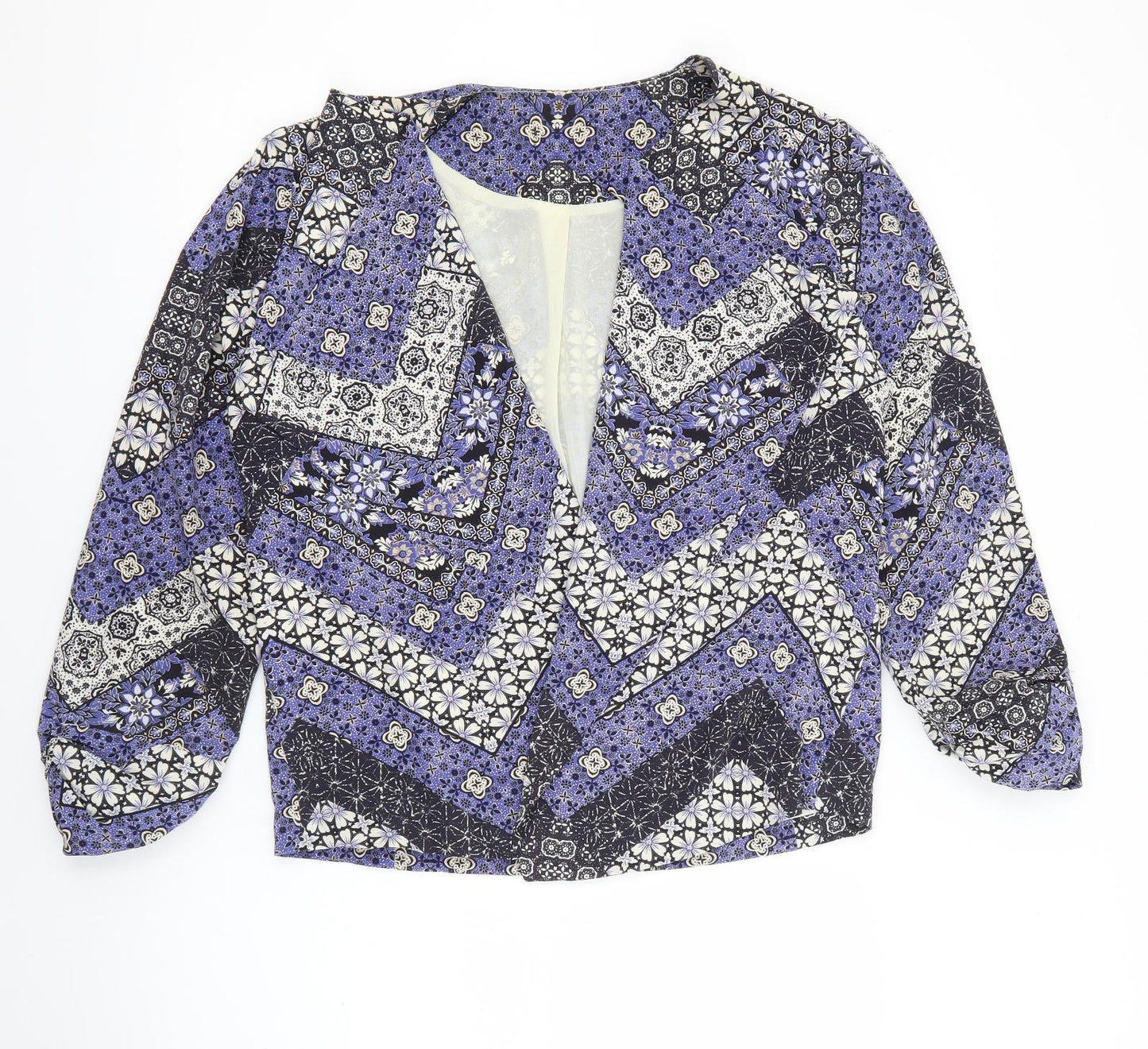 New Look Womens Purple V-Neck Geometric Polyester Cardigan Jumper Size 14
