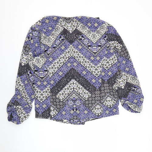 New Look Womens Purple V-Neck Geometric Polyester Cardigan Jumper Size 14