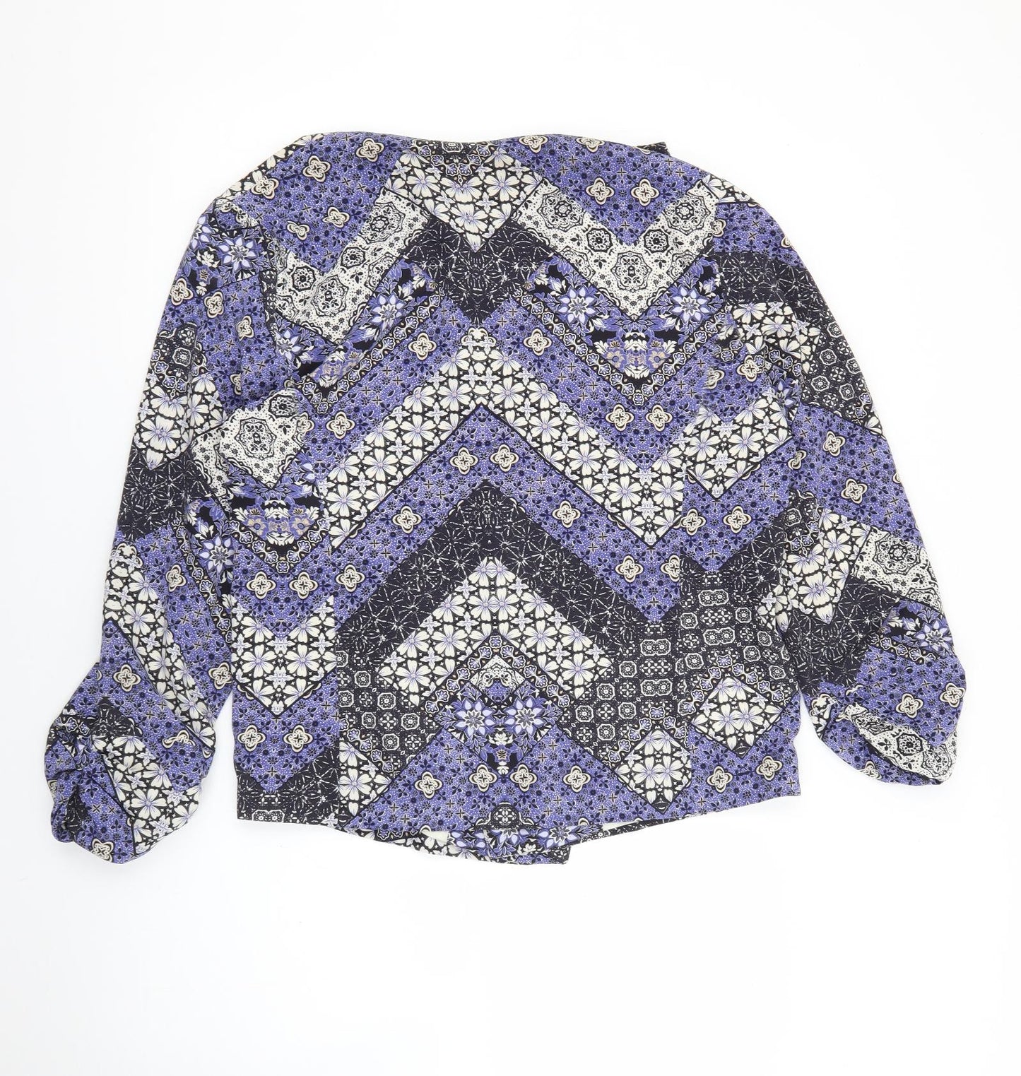 New Look Womens Purple V-Neck Geometric Polyester Cardigan Jumper Size 14