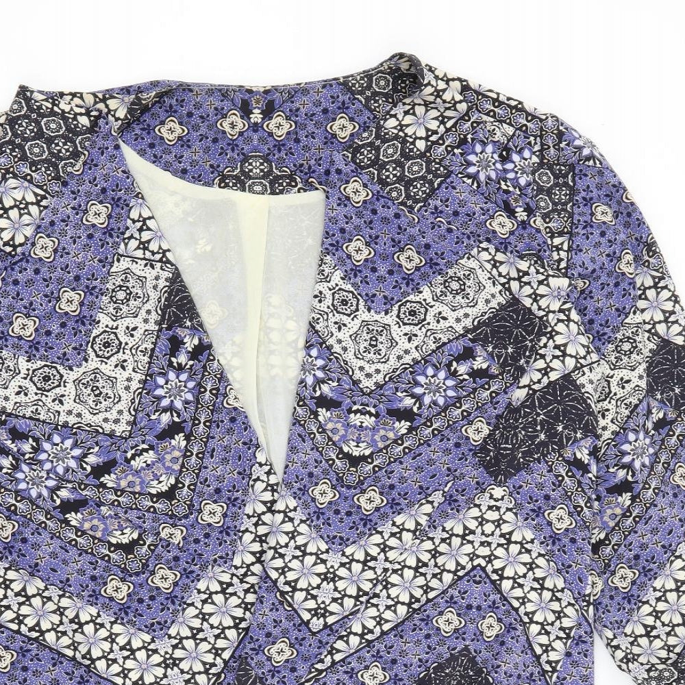 New Look Womens Purple V-Neck Geometric Polyester Cardigan Jumper Size 14