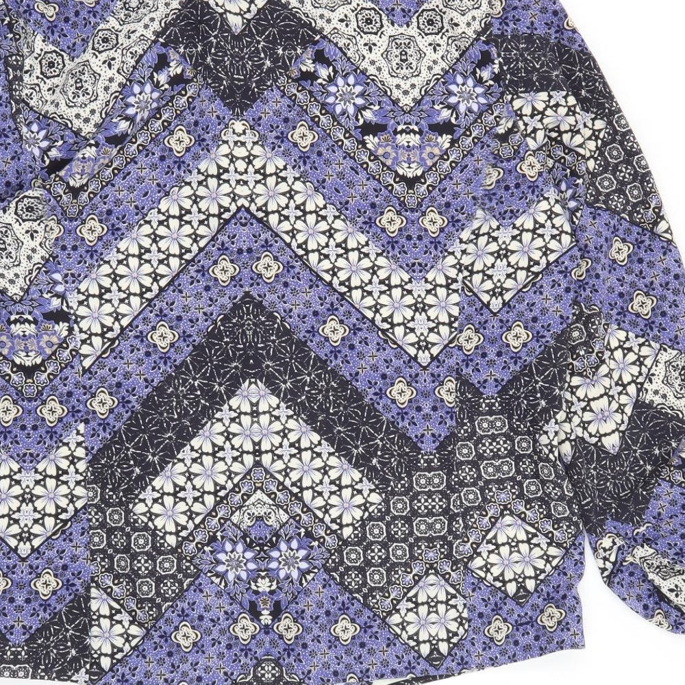 New Look Womens Purple V-Neck Geometric Polyester Cardigan Jumper Size 14