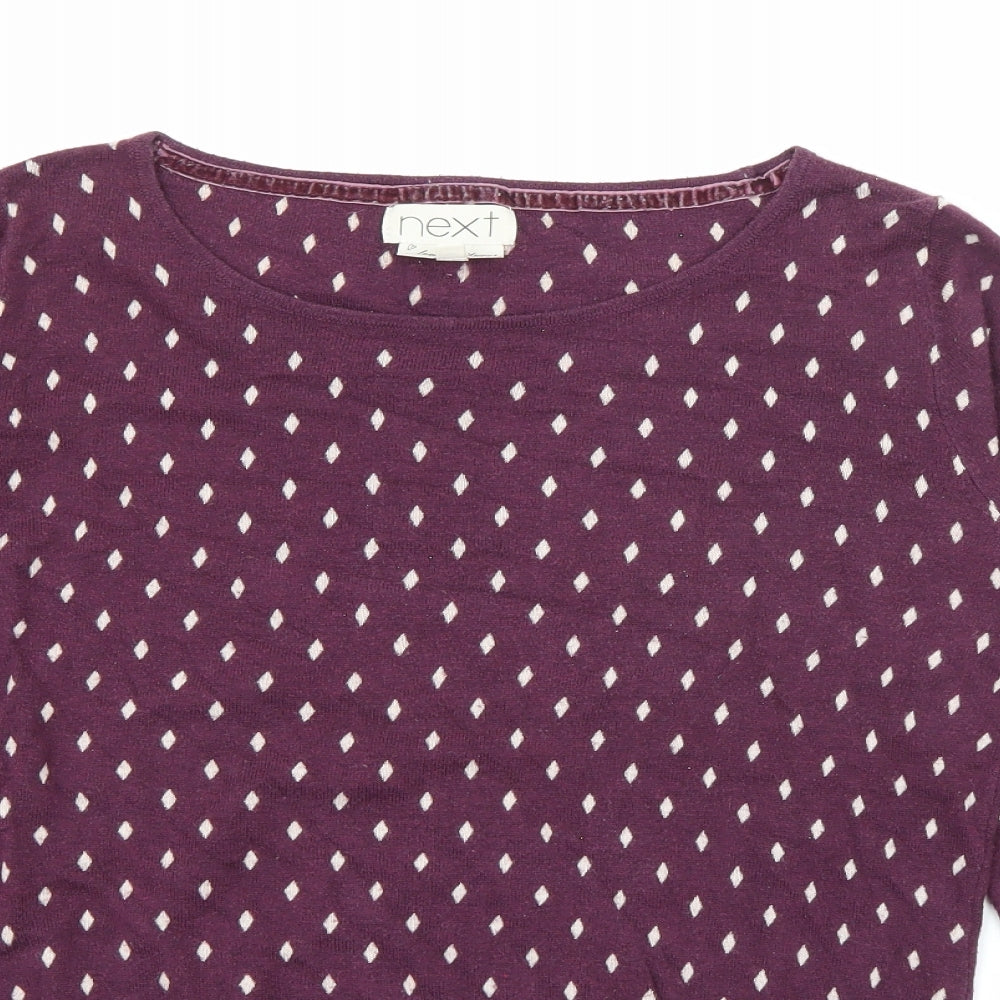 NEXT Womens Purple Boat Neck Geometric Cotton Pullover Jumper Size 12