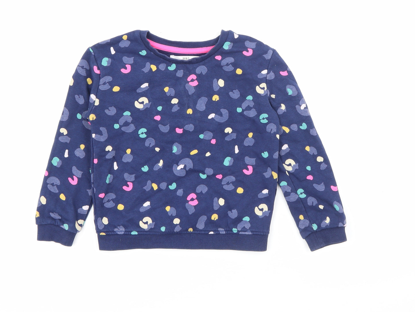 Marks and Spencer Girls Blue Animal Print Cotton Pullover Sweatshirt Size 3-4 Years