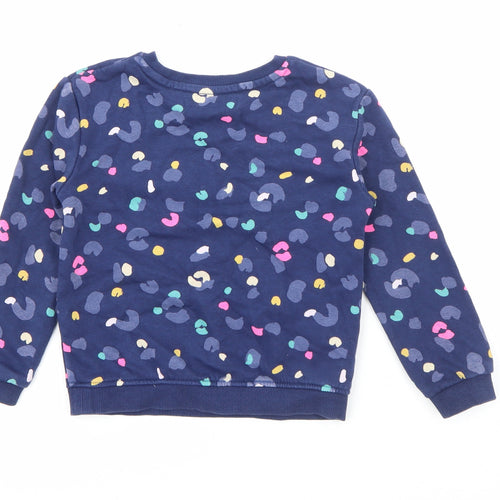 Marks and Spencer Girls Blue Animal Print Cotton Pullover Sweatshirt Size 3-4 Years
