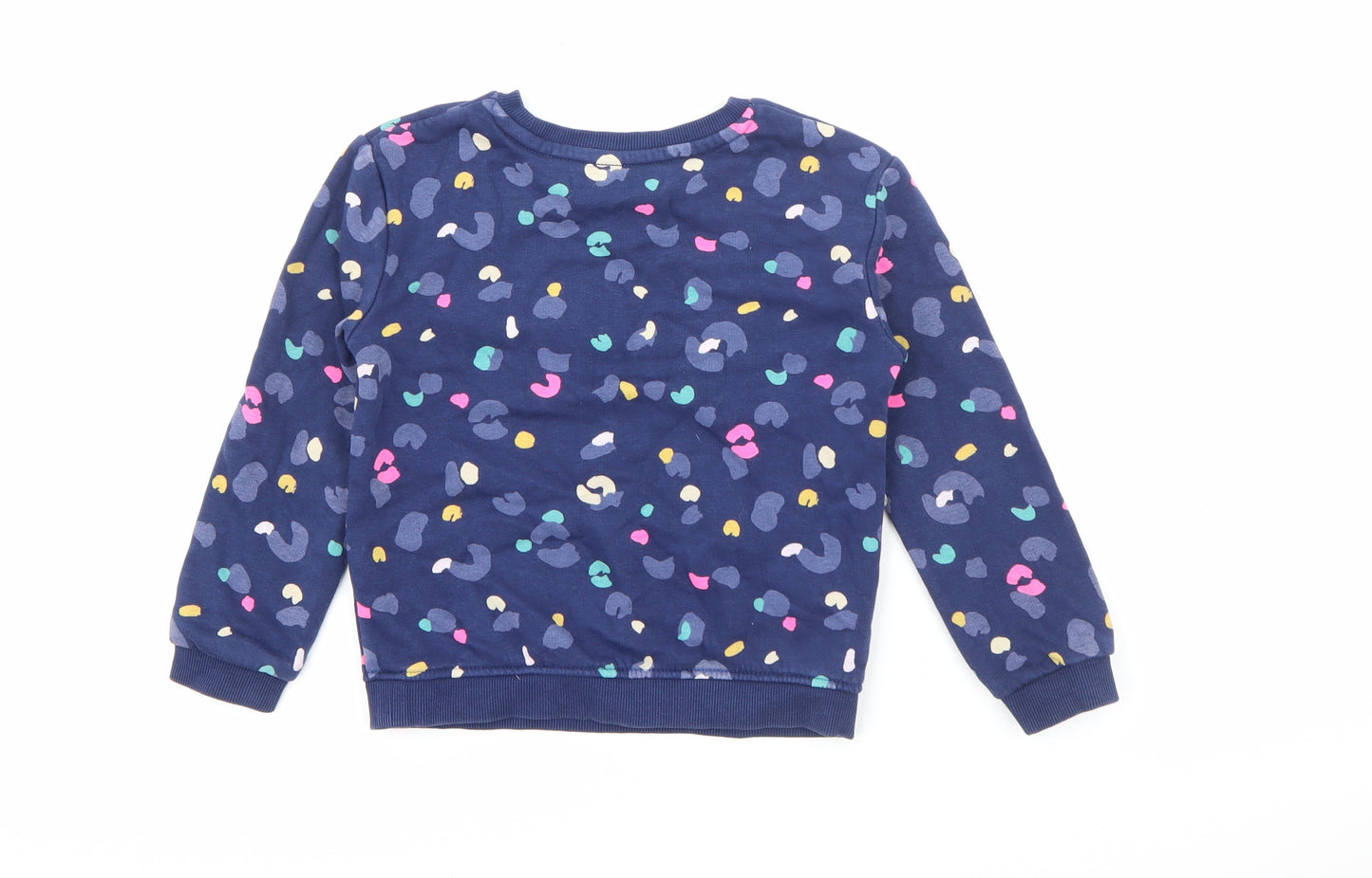 Marks and Spencer Girls Blue Animal Print Cotton Pullover Sweatshirt Size 3-4 Years
