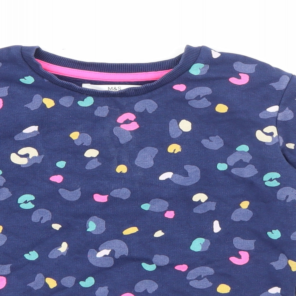 Marks and Spencer Girls Blue Animal Print Cotton Pullover Sweatshirt Size 3-4 Years