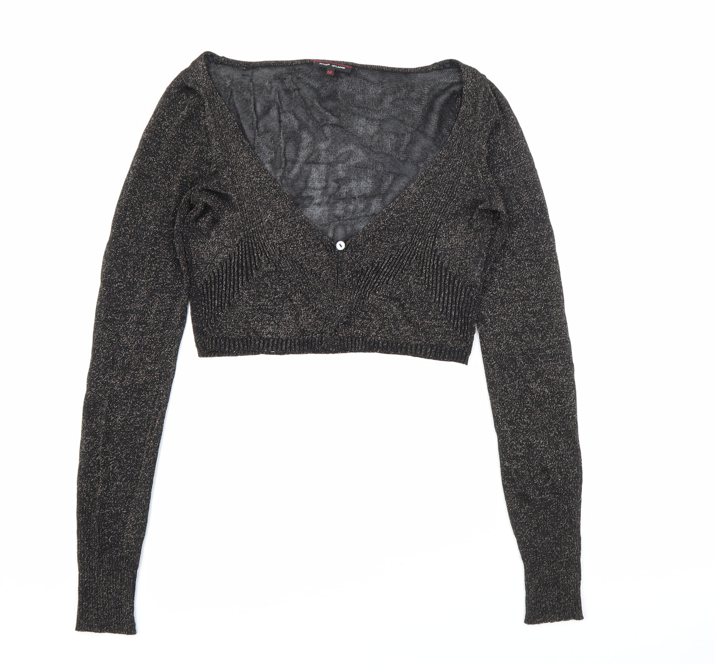 River Island Womens Black V-Neck  Polyester Cardigan Jumper Size 12   - Sparkle
