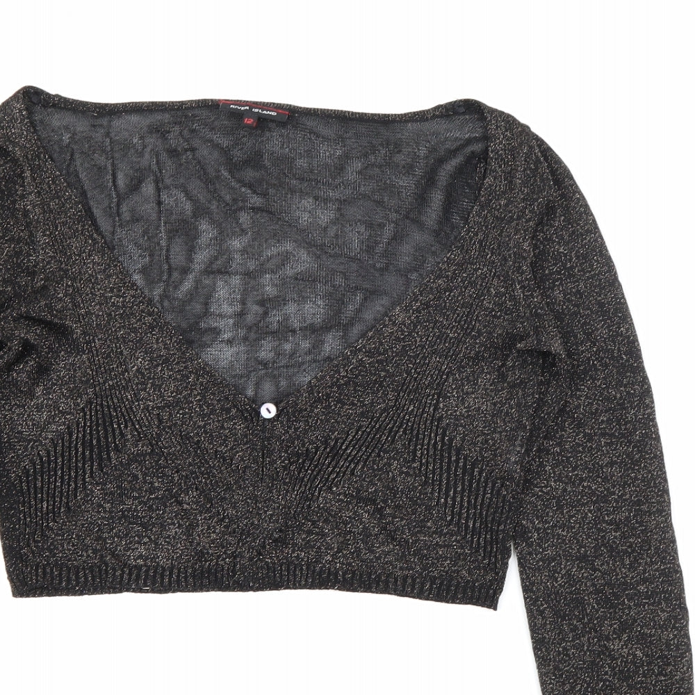 River Island Womens Black V-Neck  Polyester Cardigan Jumper Size 12   - Sparkle