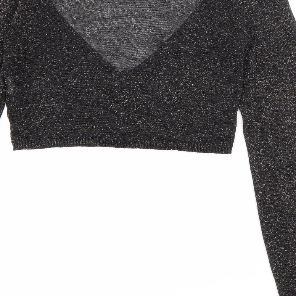 River Island Womens Black V-Neck  Polyester Cardigan Jumper Size 12   - Sparkle